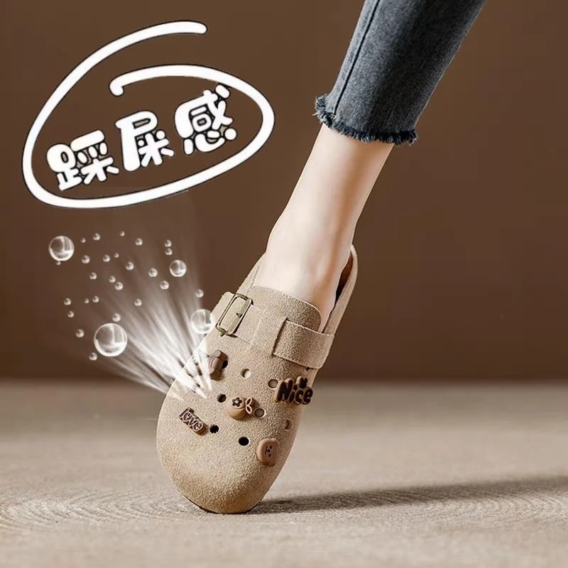 PinkAvril勃肯包头半拖鞋女夏外穿2025新款镂空透气凉拖鞋34码一