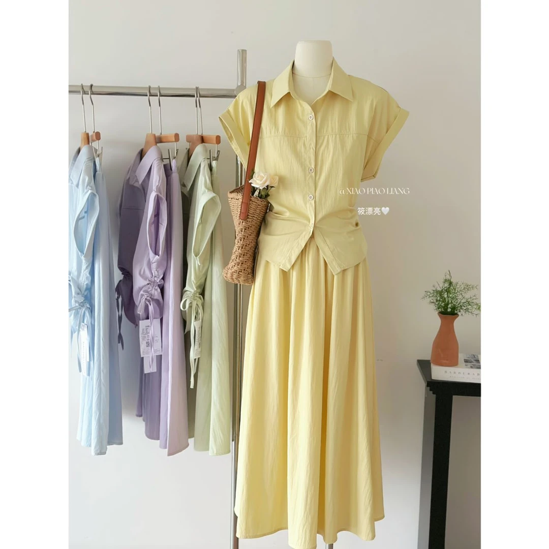 韩系高级感通勤减龄套装抽褶设计感显瘦百搭小衫+半身裙6503#0.1