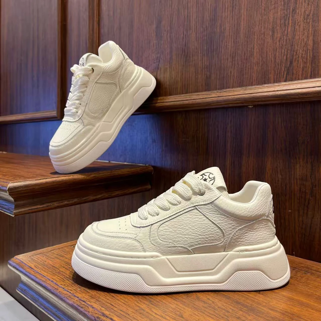 男鞋2025皮面厚底秋季时尚小白鞋增高百搭休闲鞋低帮潮流男生鞋子