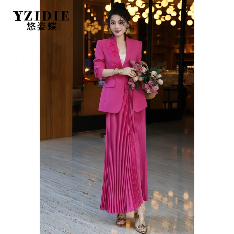 YZIDIE高级感时尚套装女2025春夏气质名媛西服百褶裙优雅两通勤