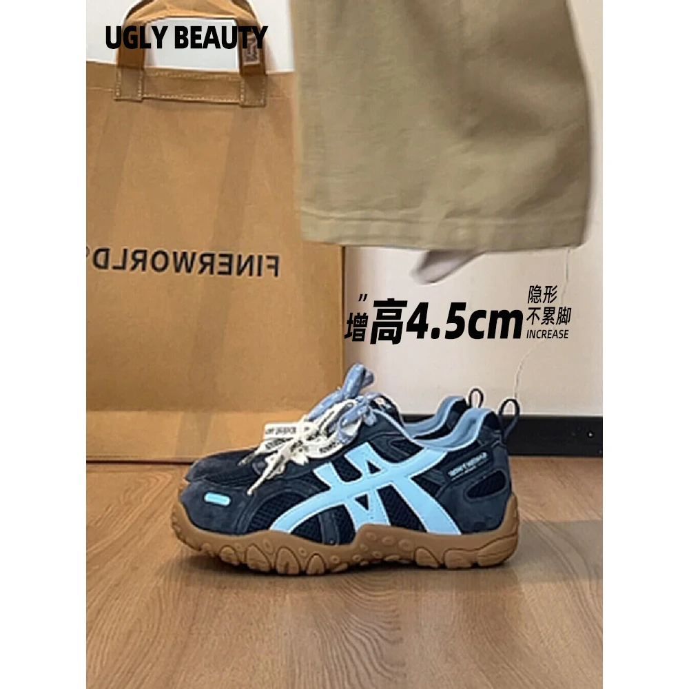 啄木鸟厚底内增高爆款网面透气德训鞋女2025秋季阿甘运动休闲鞋女