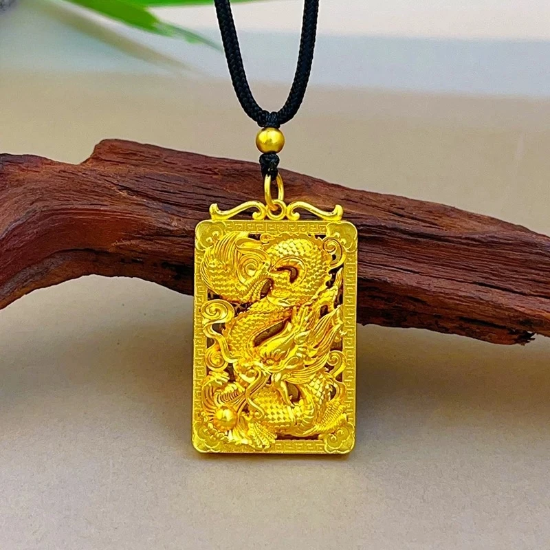 合金吊坠 金店同款祥云霸气百搭龙行天下生肖龙牌吊坠男士方牌