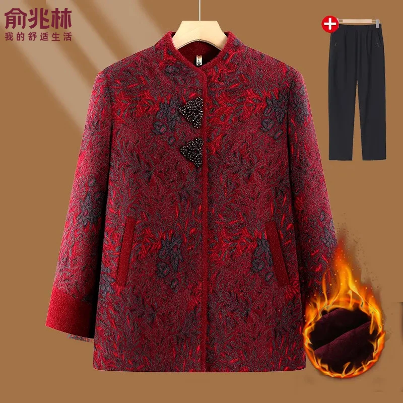 【俞兆林有运费险】中老年秋装女奶奶外套加绒外套妈妈秋装毛呢外套