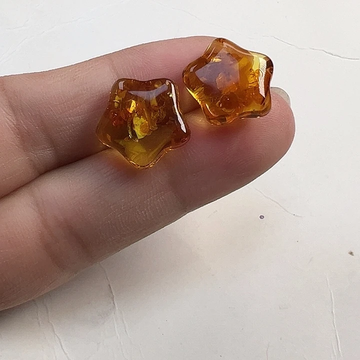 银S925镶嵌琥珀（花珀）耳饰