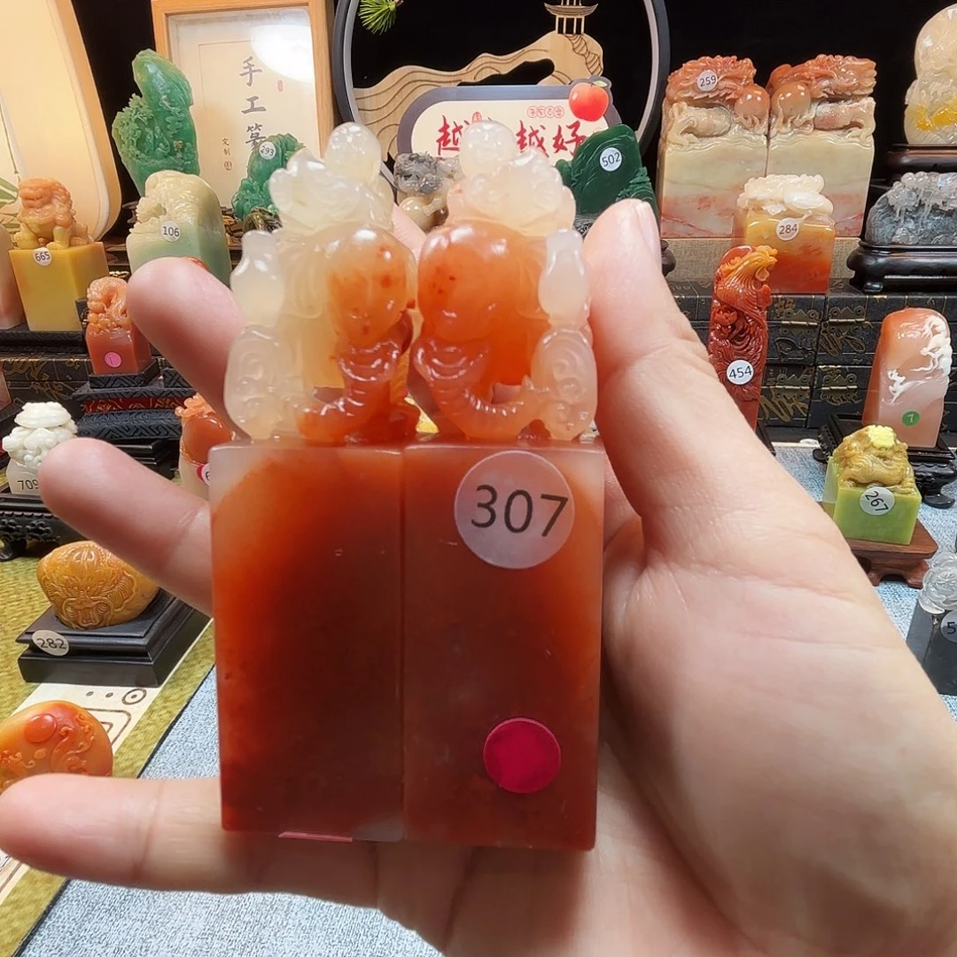 印石寿山石大象童子对章8