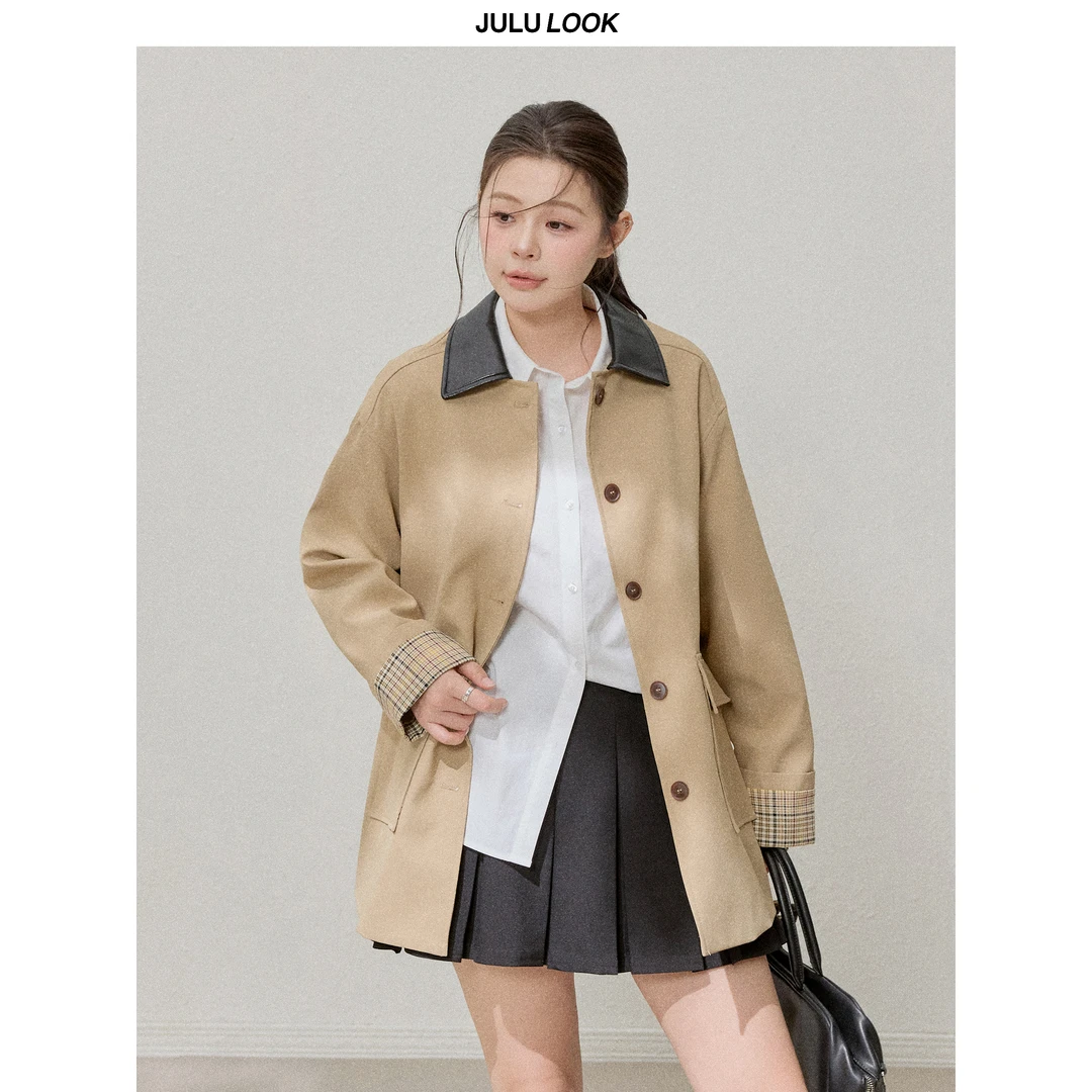 巨鹿工作室“苏黎世晴空”微胖mm高级巴恩风休闲风衣夹克大码外套