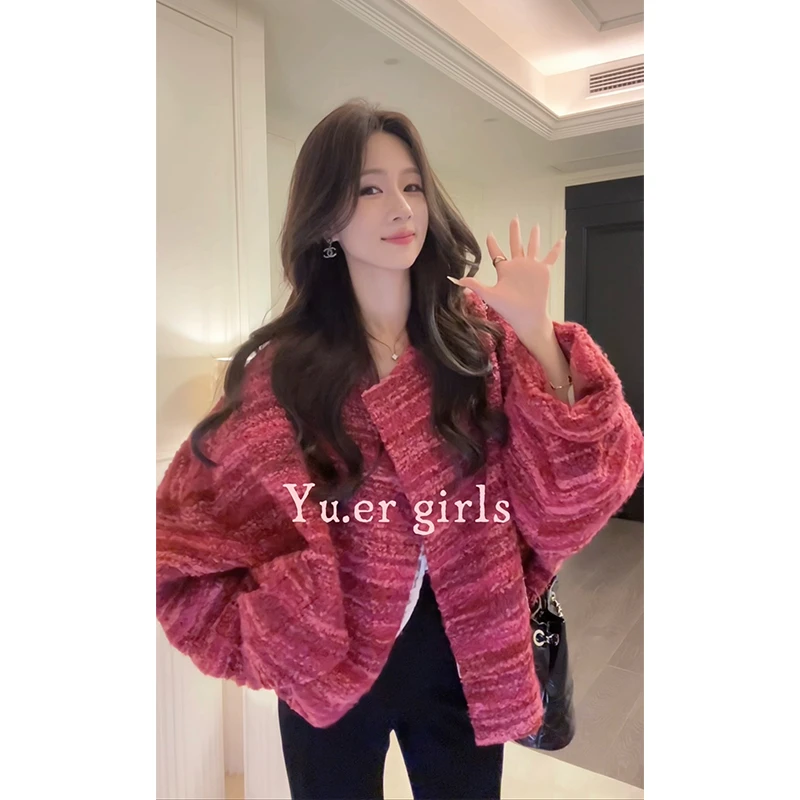鱼er【莓果甜心】设计师高定/羊毛特种纱时髦感保暖香香风外套