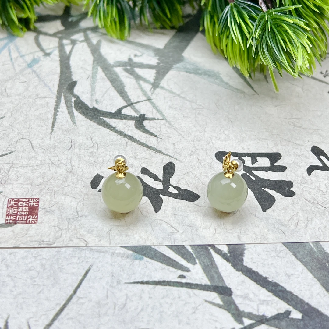 XFY4和田玉冰底晴水圆珠S925银镶万能吊坠11mm+多样性发其一