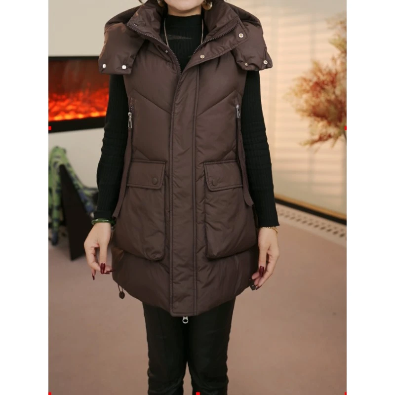 中年胖MM中长款马甲帽子可以拆卸韩版棉百搭宽松大码背心外套