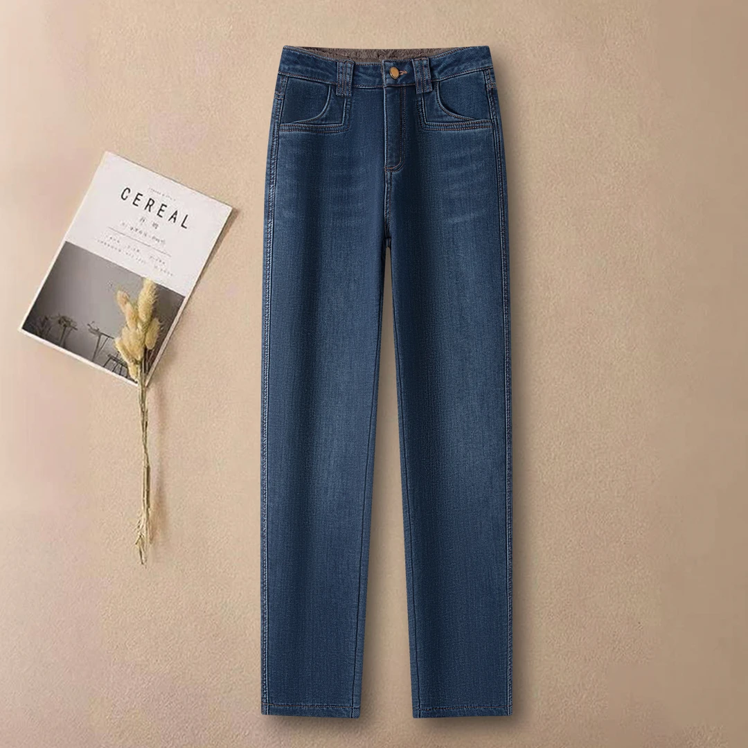 蓝色休闲洗水烟管牛仔裤女秋冬2025新款复古风高腰修身显瘦小脚裤