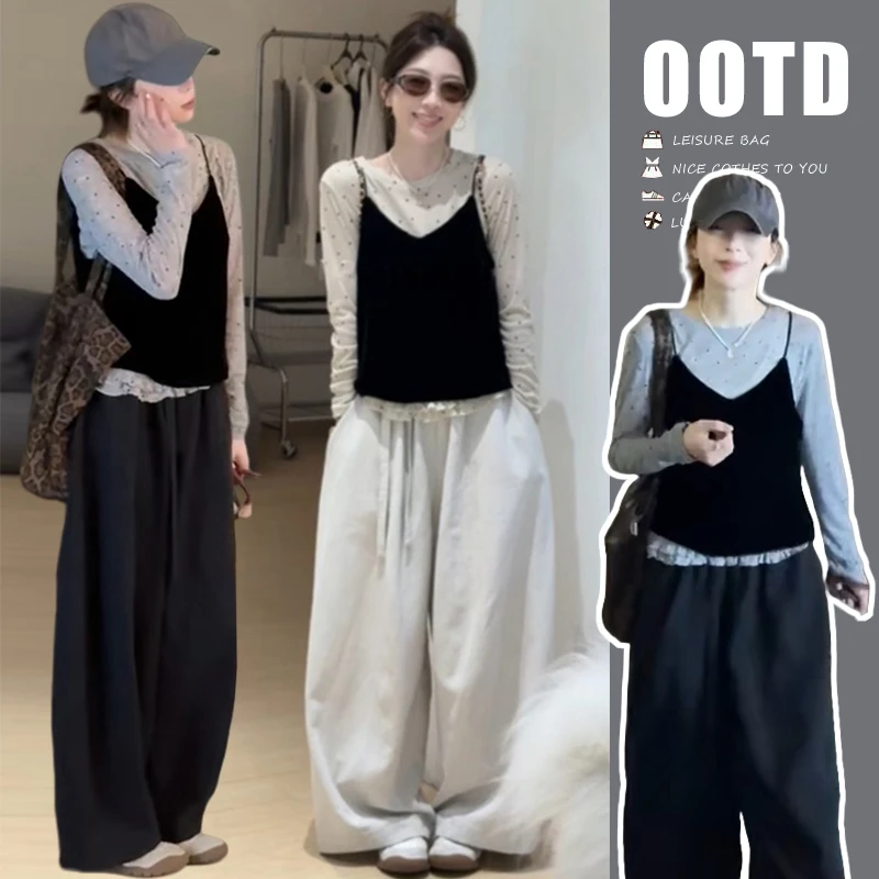 孕妇装秋季套装2025时尚韩系网红减龄宽松显瘦洋气百搭大码三件套