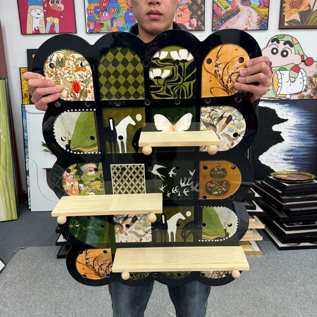 晶瓷BB中古百格洞洞板复古客厅沙发背景墙挂画法式高级感挂画砂岩
