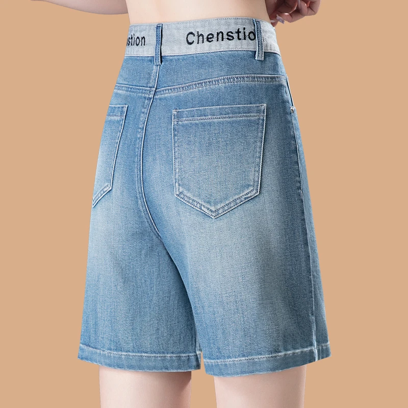 五分牛仔裤女士2025新款夏季薄款高腰显瘦宽松a字直筒阔腿短裤子