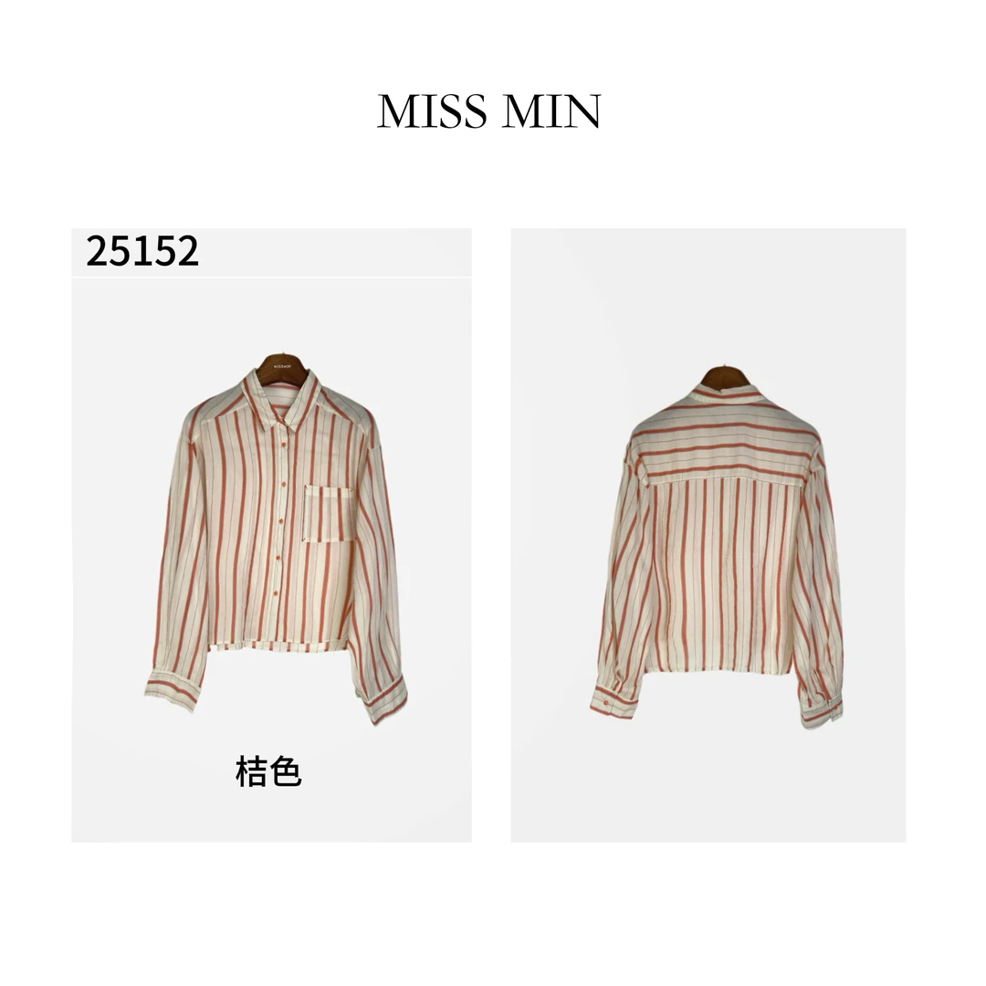 MISS MIN 25152日系复古洋气衣服女休闲通勤条纹衬衫宽松长袖衬衣