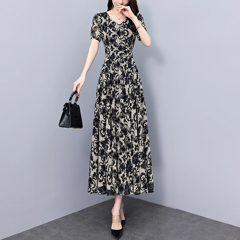 碎花雪纺连衣裙子女士夏季2025年新款高端大码遮肉显瘦气质中长裙