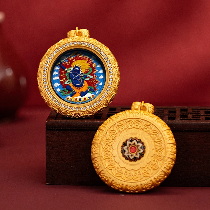 铜锆石吊坠 擦擦唐卡 文殊药师吊坠 藏式国风吊坠 手绘黄财五爷