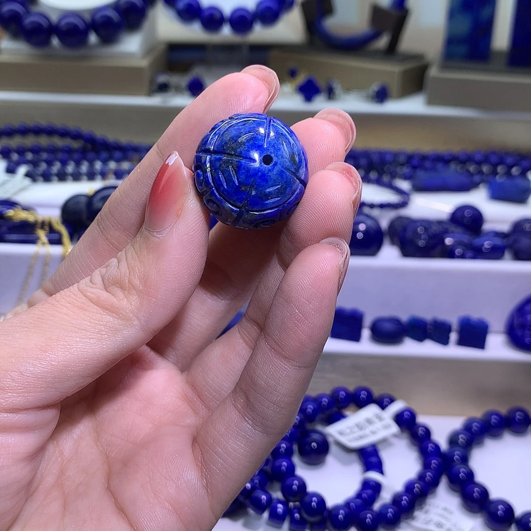 河***）青金石未镶嵌天然原矿回纹珠22m +