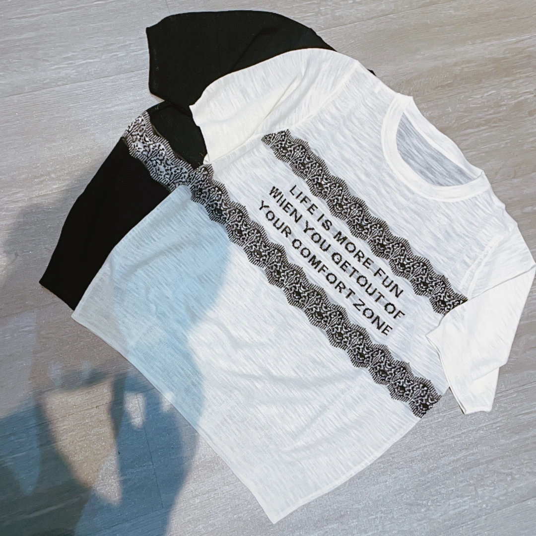 薄款透气一排字母短袖T恤-果梓351