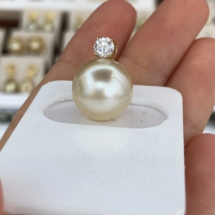 颈饰银S925镶嵌海水珍珠金珠干枯13-14