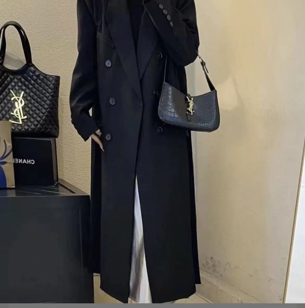 2025潮流新款设计款毛边西服加长款外套