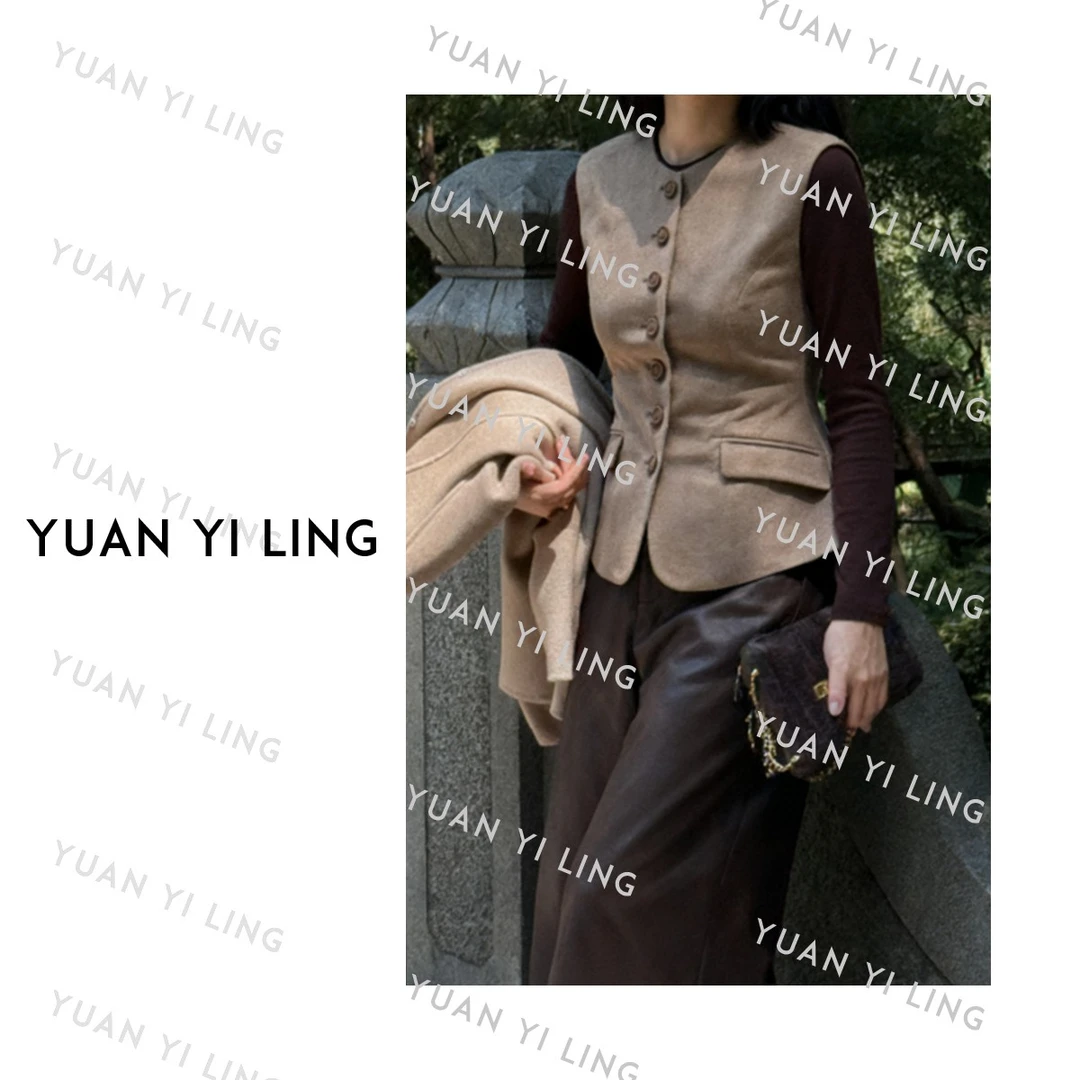 袁艺灵【穆勒2代】秋冬羊毛圆领修身单排扣气质马甲