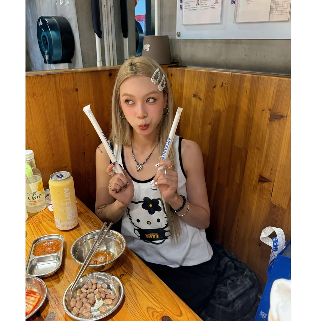 HELLOTANGO《凯蒂笔记》夏季韩系趣味减龄KT印花显瘦背心85962#