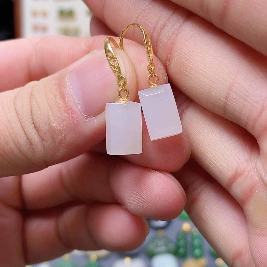 和田玉银S925镶嵌耳饰