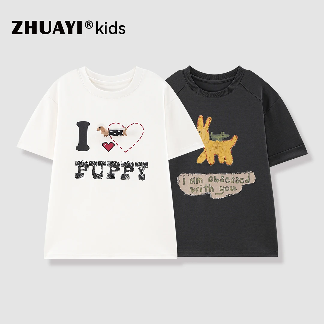 女童卡通小狗短袖T恤2025秋季新品宽松印花上衣打底衫（25212474）4