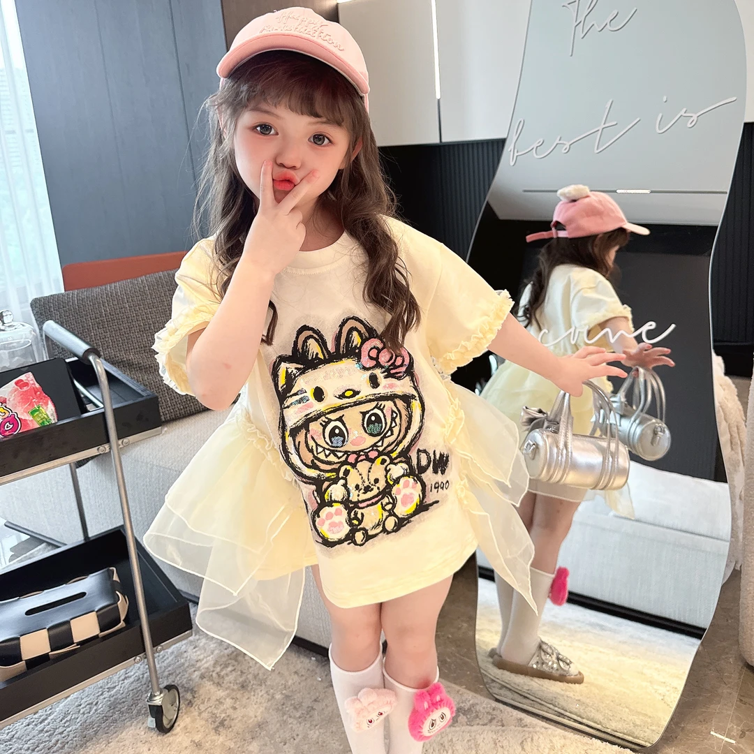 【馒头家】【现货】卡通网纱鱼尾连衣裙女童夏季高级感少女风短袖T