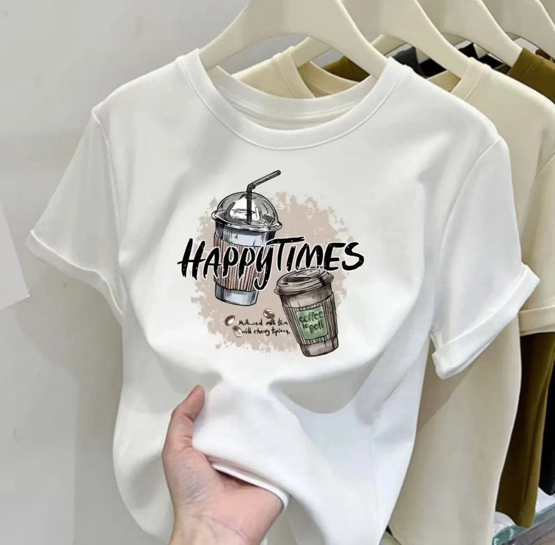 2025夏季短袖休闲上衣男女时尚圆领印花T恤 饮料