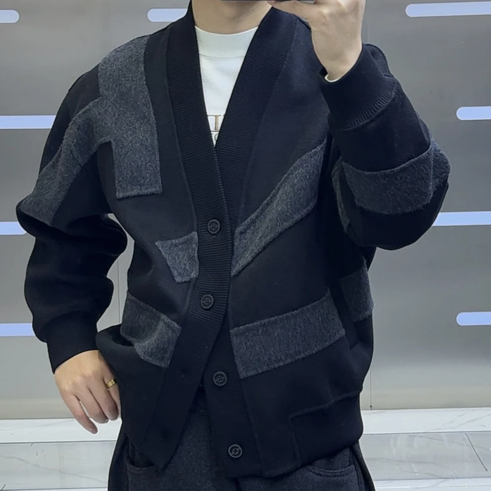 秋冬季男士拼色休闲短款外套潮流百搭羊毛外套