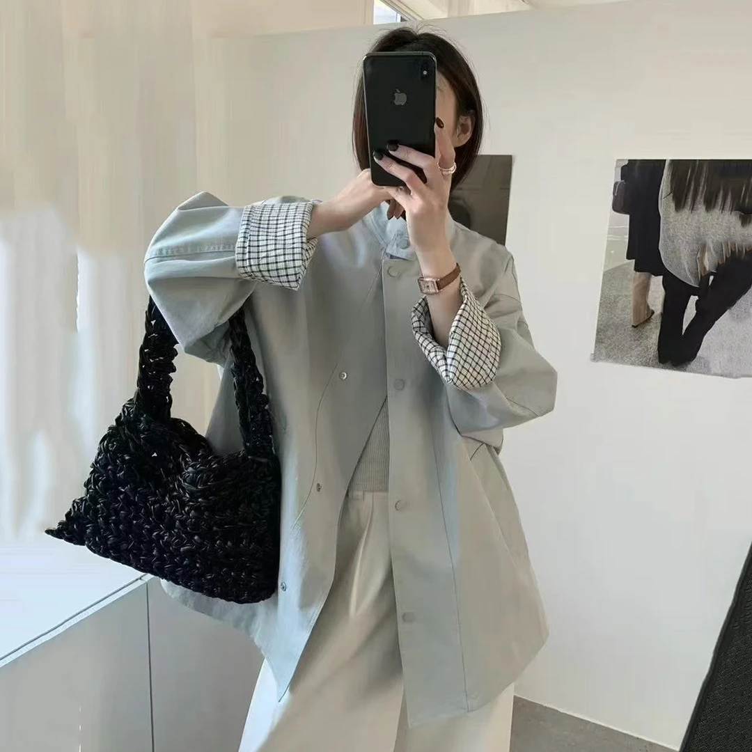 韩系系带立领短款风衣女春季2025新款高级感气质大衣今年流行外套