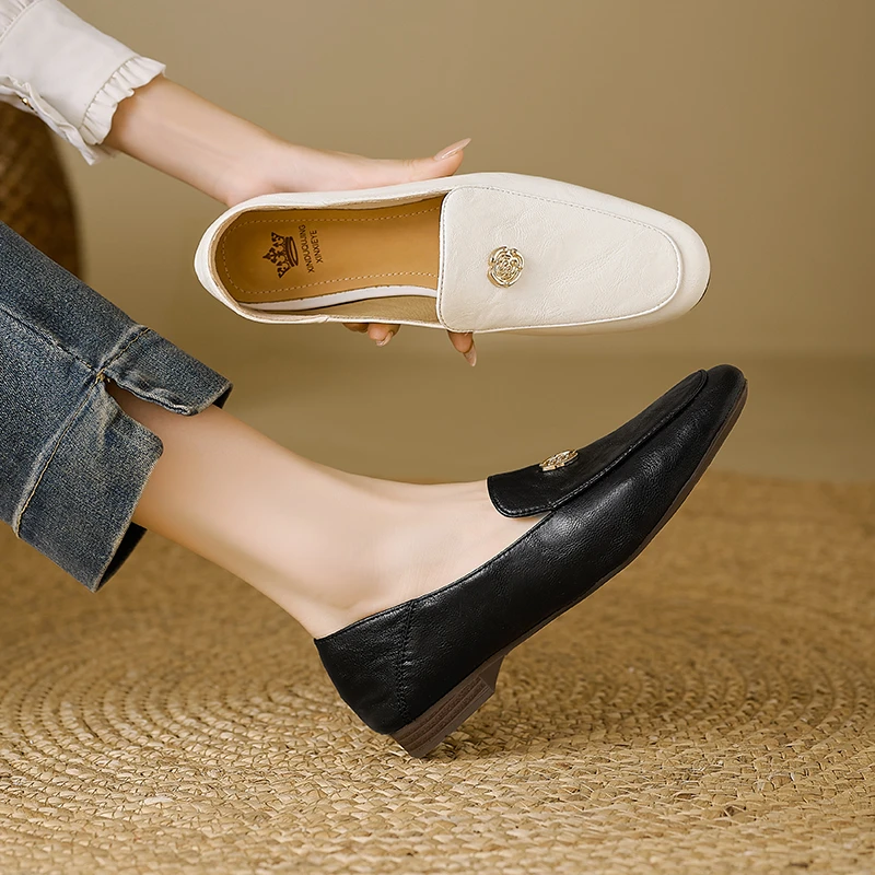 羊皮玛丽珍鞋2025年秋季复古风平跟百搭金属纯色真皮软底