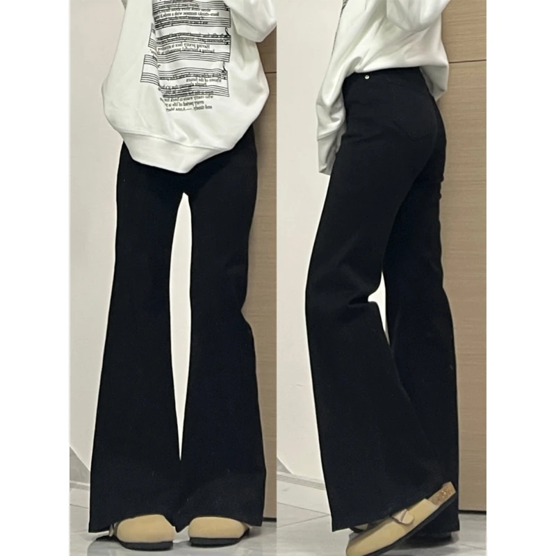 黑色不贴腿微喇牛仔裤女春季大码胖mm梨形身材小个子显瘦百搭裤子