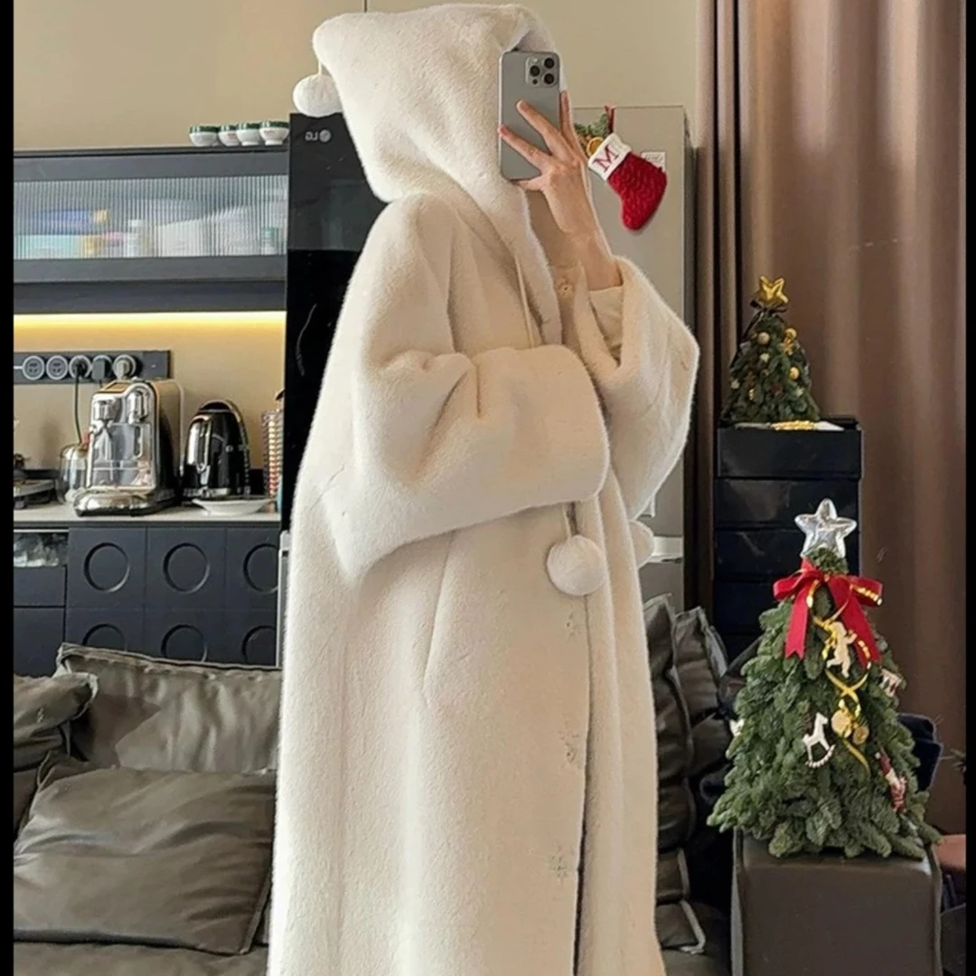 冬季新款巫师帽连帽女巫款宽度百搭环保毛毛外套