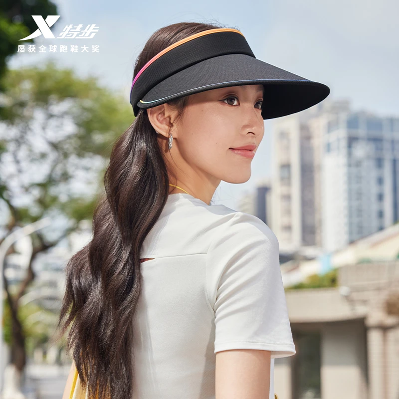 特步空顶帽遮阳帽跑步夏季户外骑行登山防晒帽防紫外线超大檐遮脸