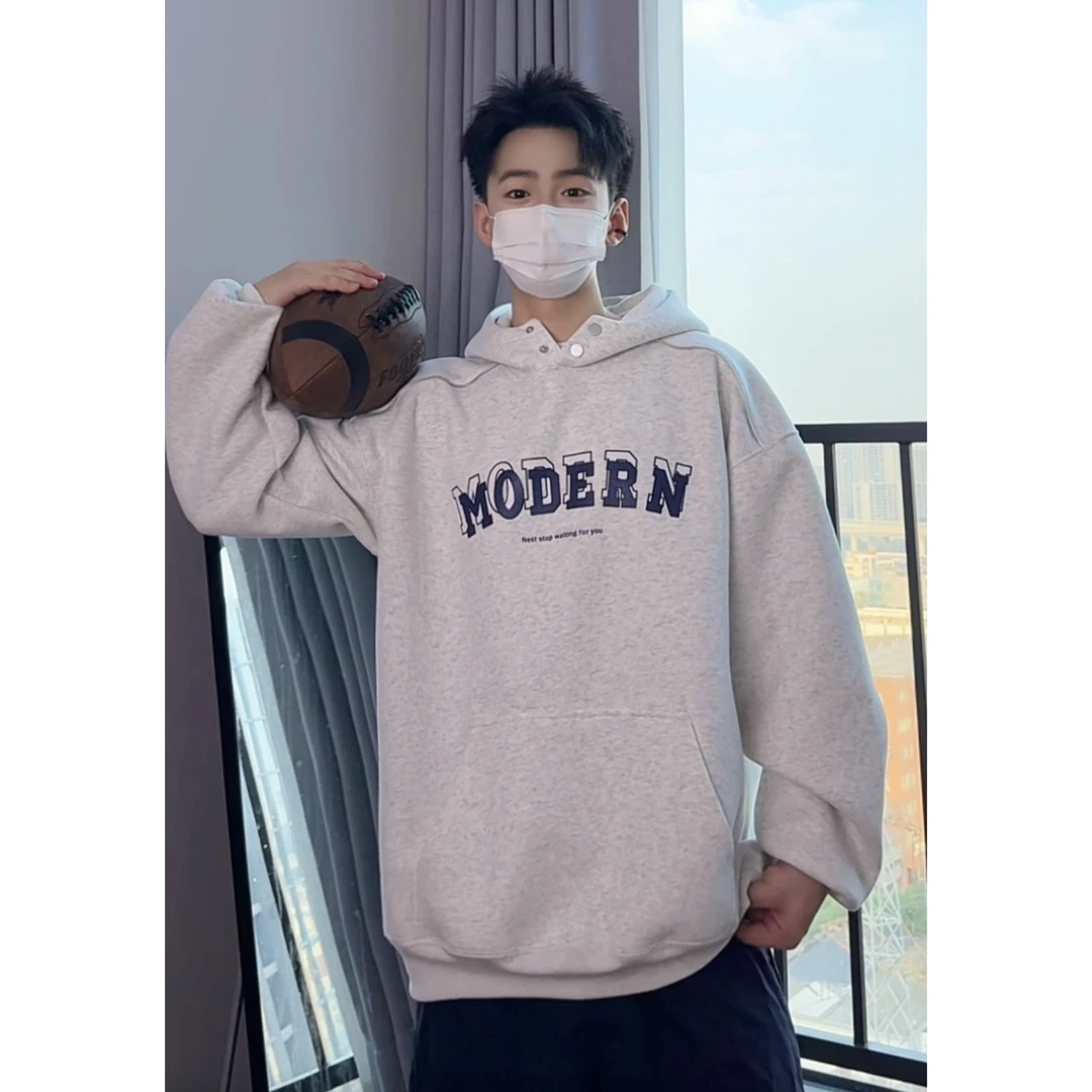 美式金属拉链重磅连帽卫衣男潮牌加绒加厚冬季设计感宽松痞帅上衣