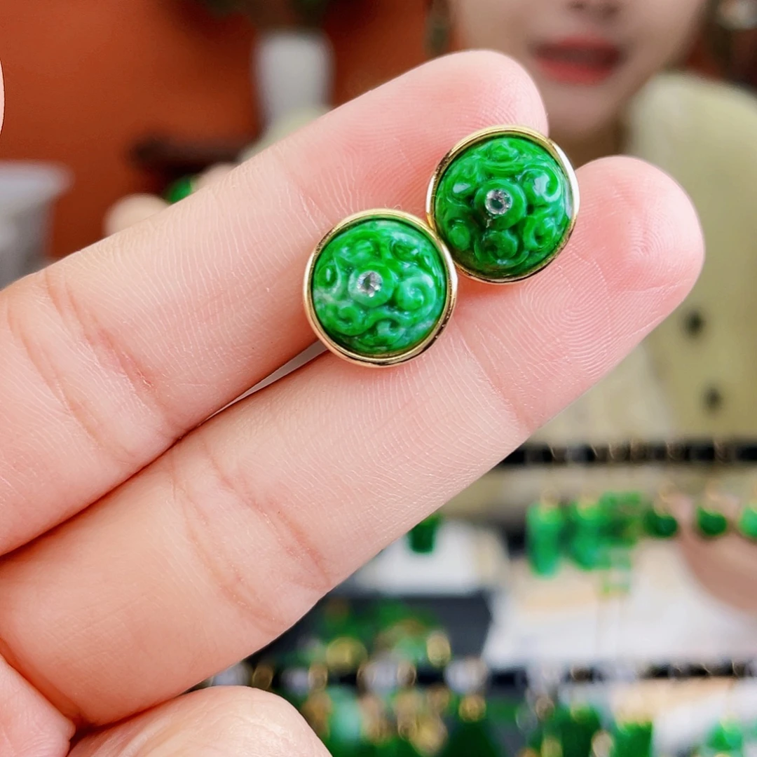 翡翠银S925镶嵌耳饰