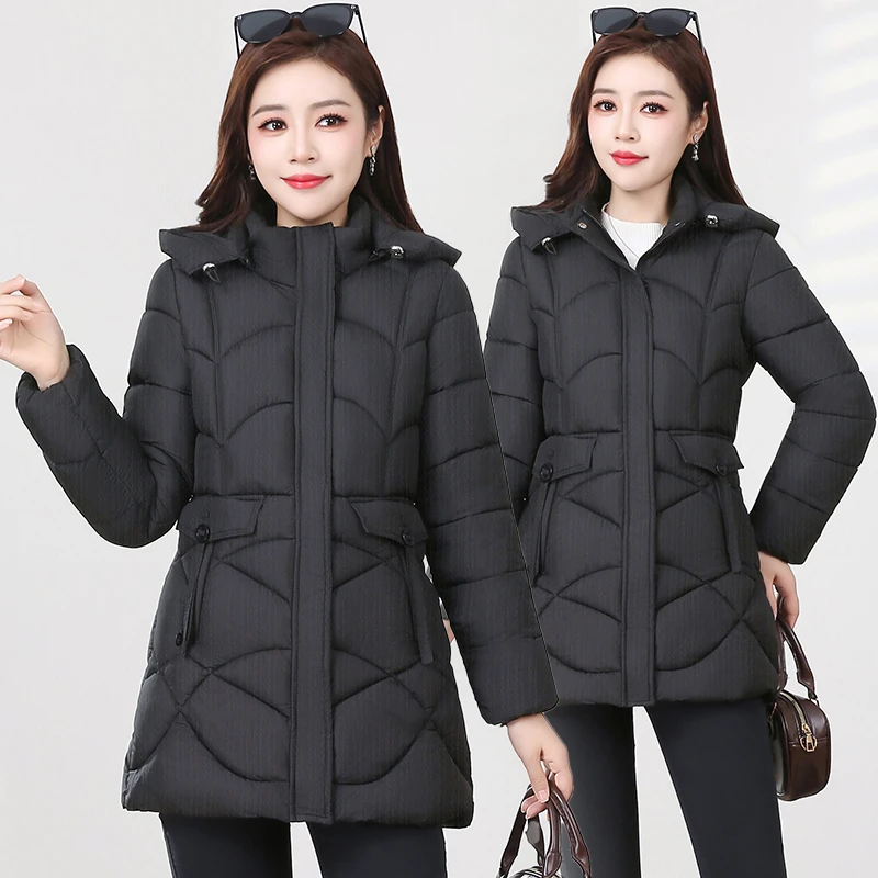 【可拆帽】中长款棉服外套女修身显瘦加厚保暖棉袄大码连帽收腰棉衣