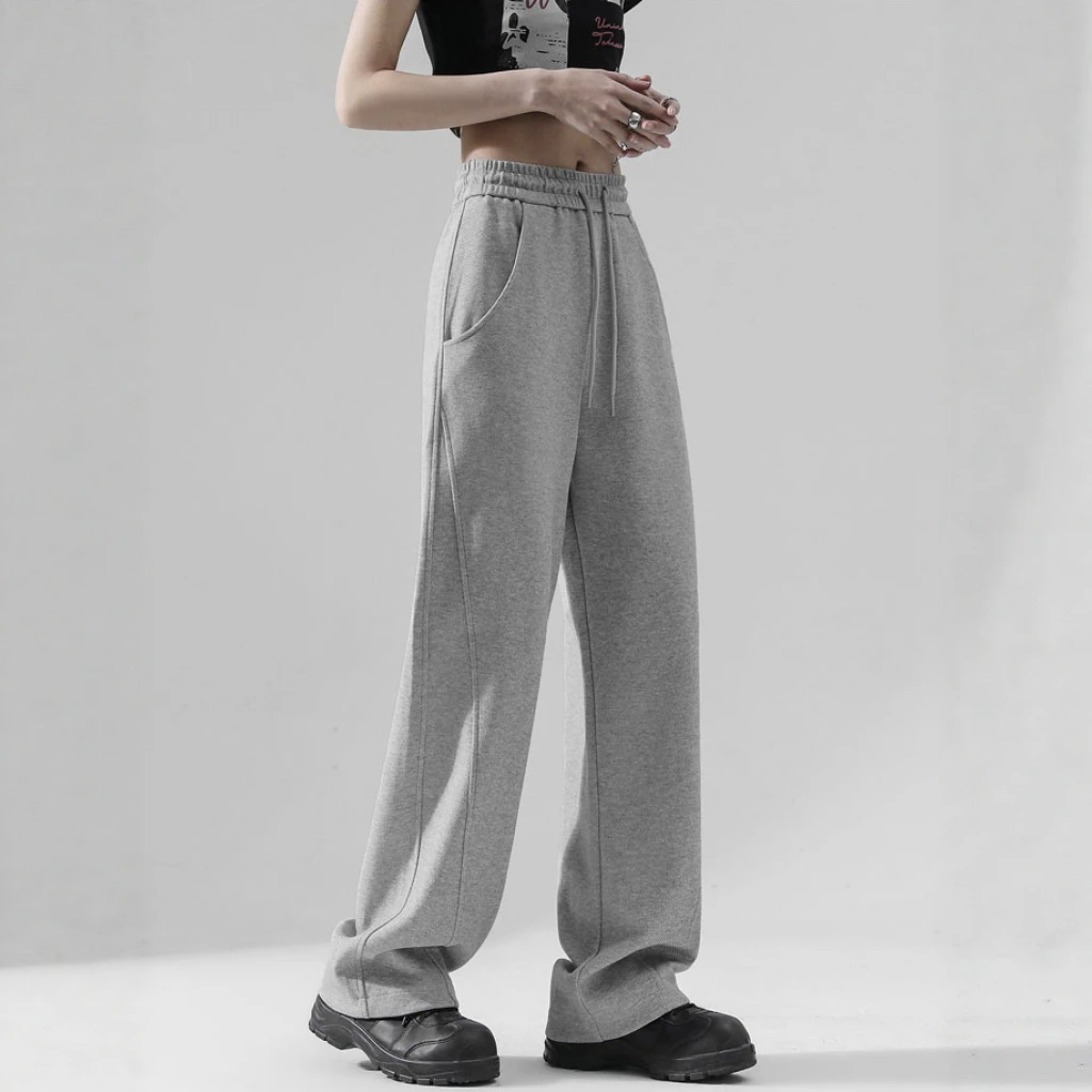 灰色阔腿弯刀卫裤女款秋冬高腰遮肉显瘦ins风美式休闲运动镰刀裤