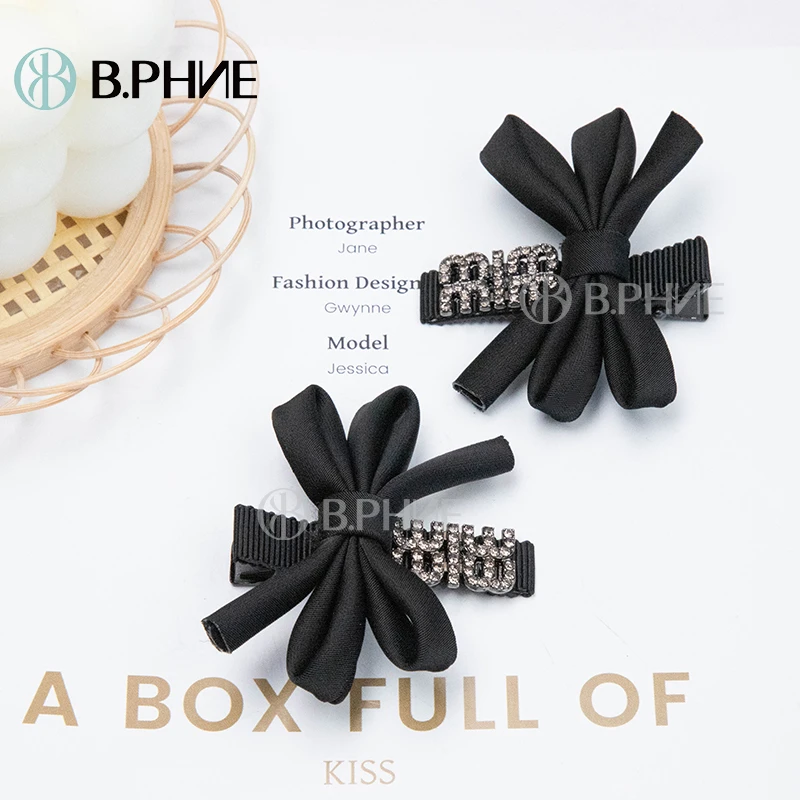 B.【贝菲】MM缎面领结蝴蝶结压夹黑色碎发夹