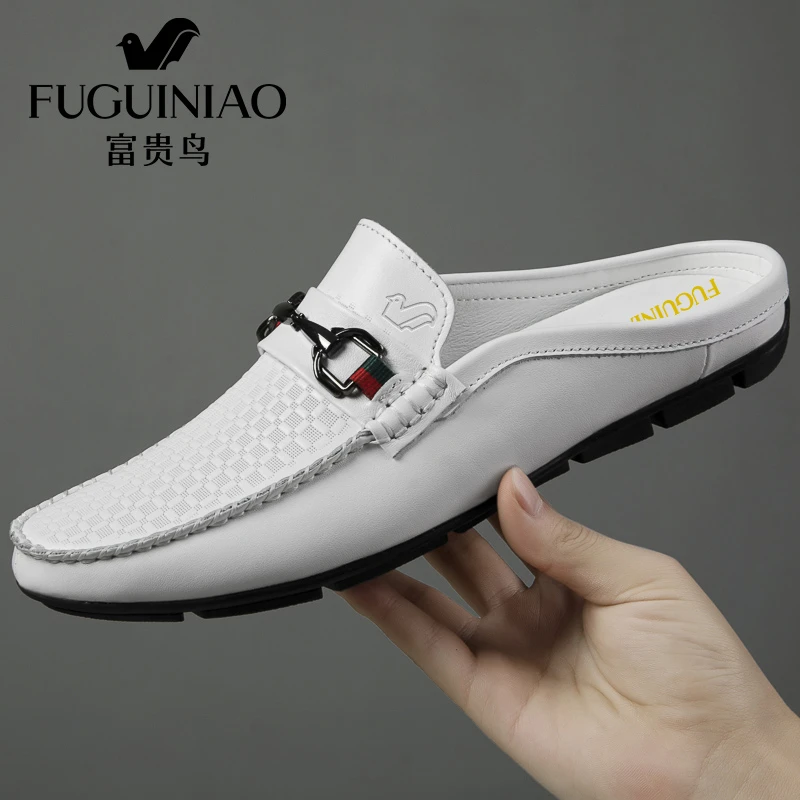 富贵鸟正品夏季新款男休闲透气包头半托潮流时尚一脚蹬懒人凉皮鞋