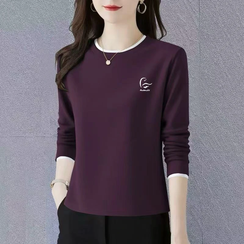 纯棉长袖t恤女士打底衫秋冬内搭可外穿2025新款高端洋气正肩上衣