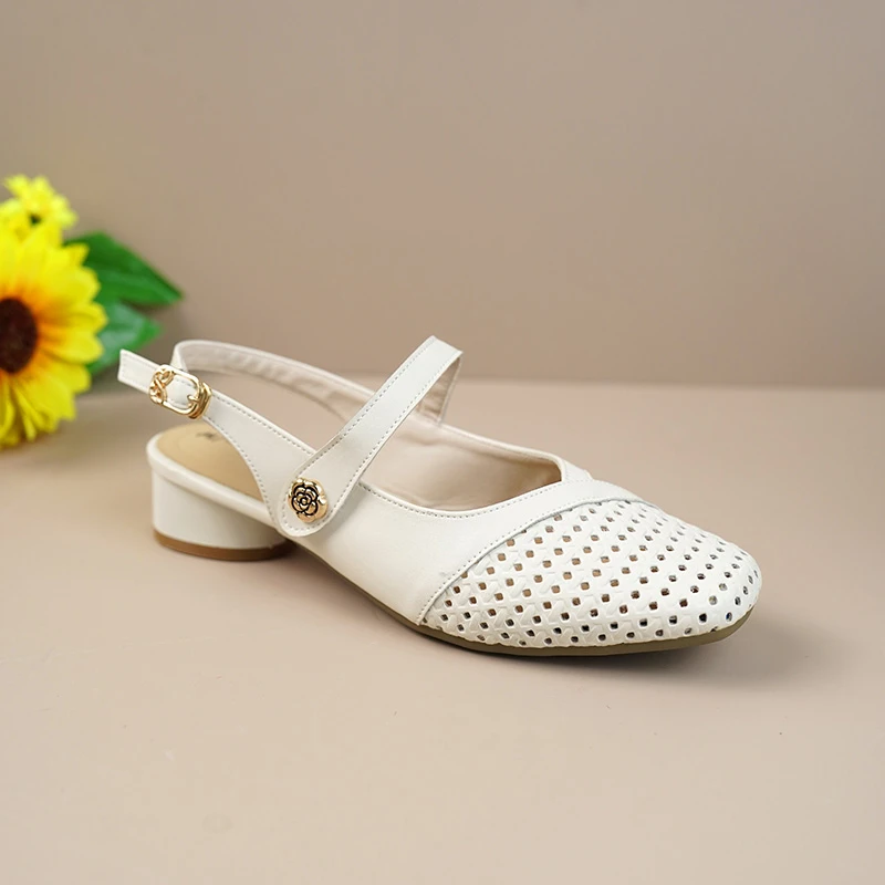 凉鞋女2025夏季真皮透气镂空女鞋软底舒适不累脚轻便百搭鞋子女款