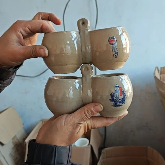 库存瓷片连体罐两个底有瑕疵