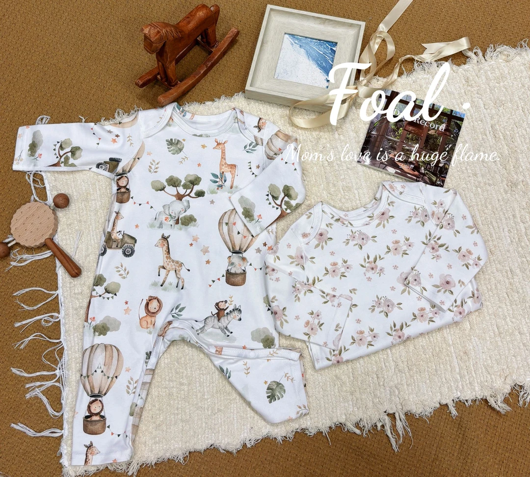 Foal【热气球&粉花花】莫代尔柔软舒适薄棉宝宝长袖连体衣居家服