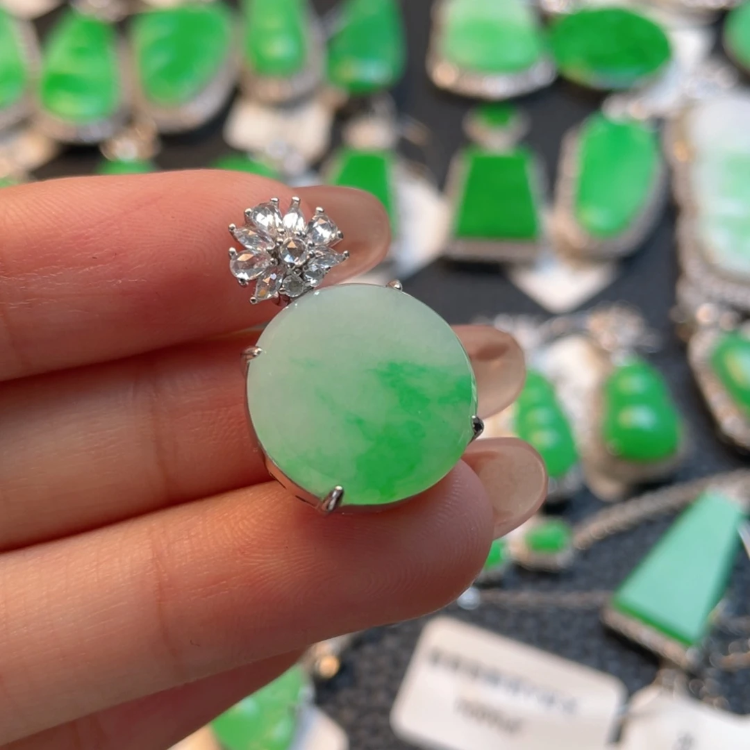 翡翠银S925镶嵌吊坠(不含链)