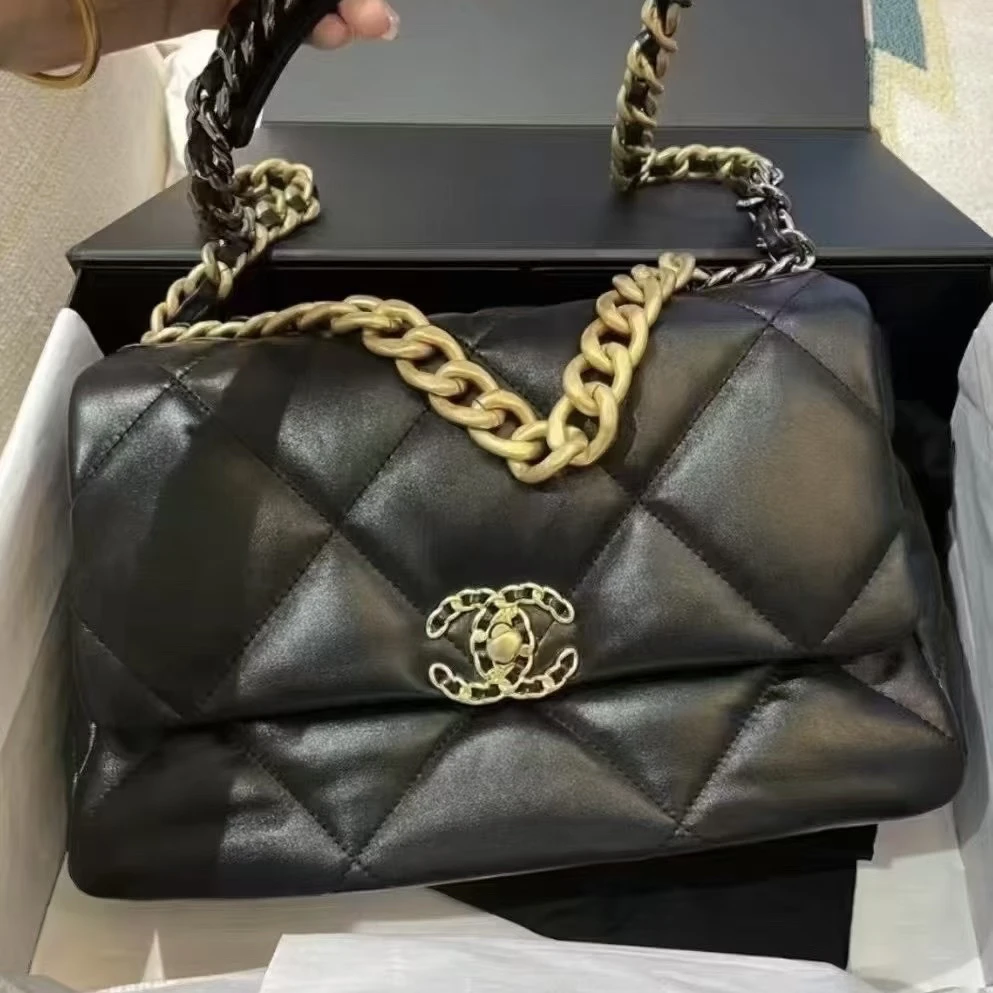 未使用 Chanel/香奈儿 黑金19bag中号 24年芯片款 链条斜挎包