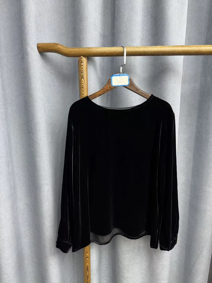 2026秋季新款桑蚕丝简约时尚气质长袖丝绒上衣女Y884