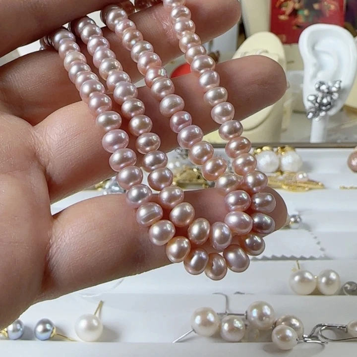 淡水珍珠粉色巴洛克馒头项链银S925镶嵌